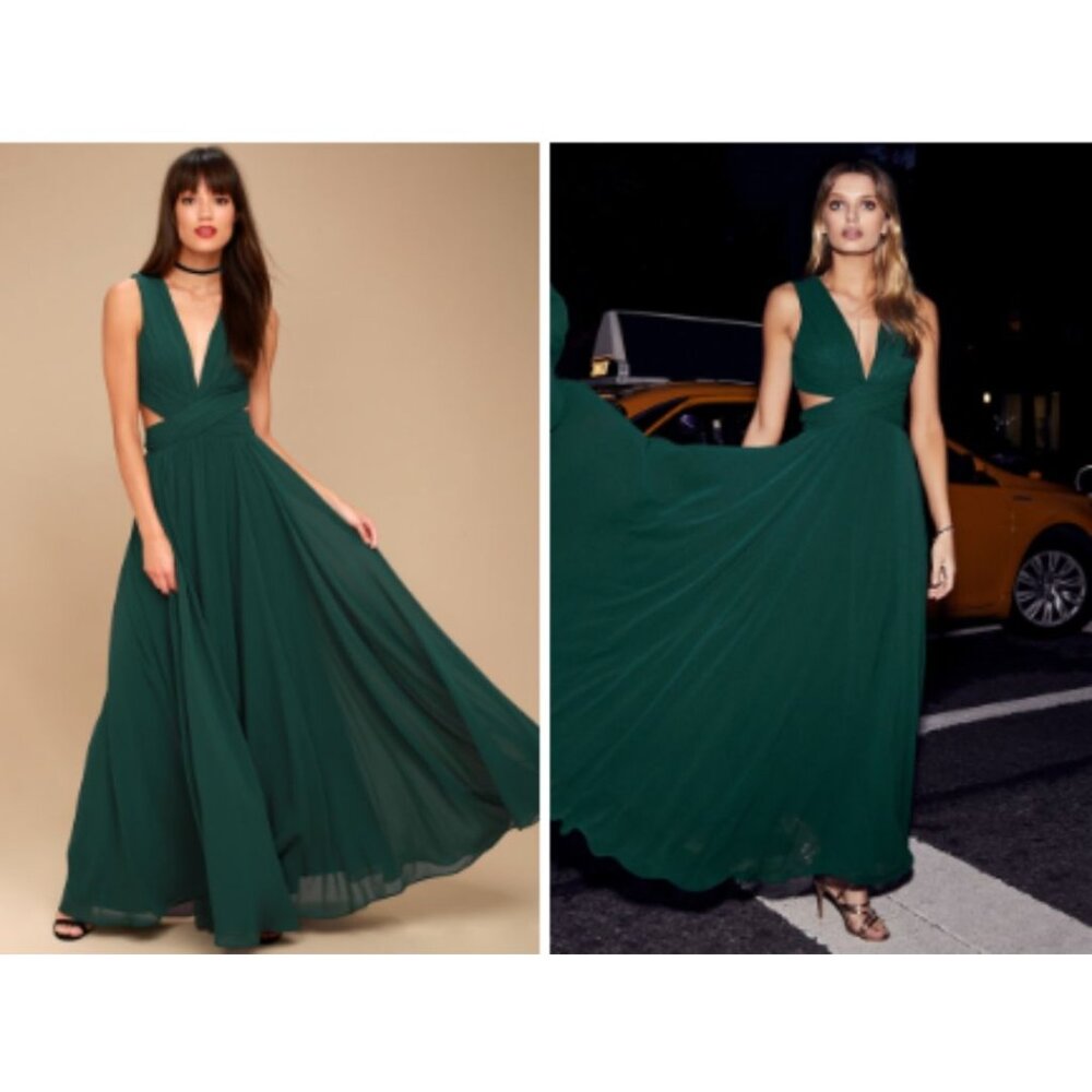 Lulus Vivid Imagination Forest Green Cutout Maxi Dress, Size Medium - WORN ONCE!